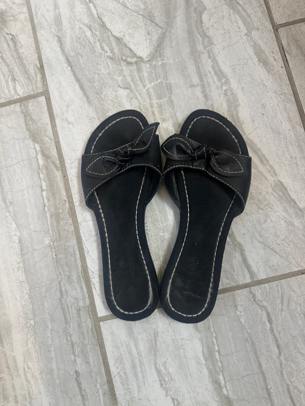 Nine West Black Bow Slide Sandals